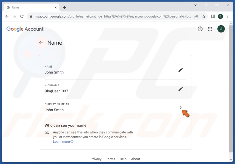 Click the arrow next to Display Name As