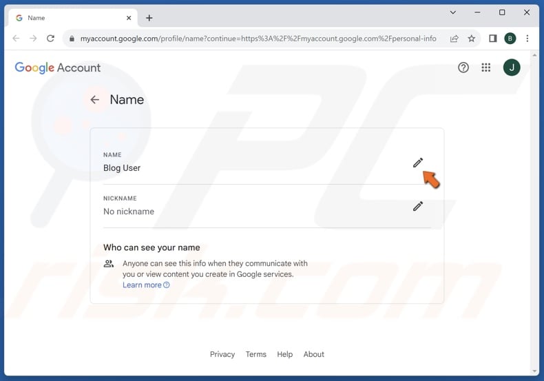 Click on your Name field