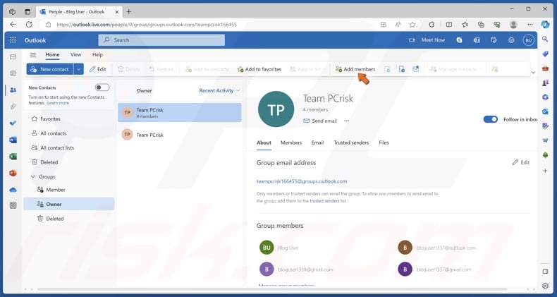 Click Add members in the menu bar