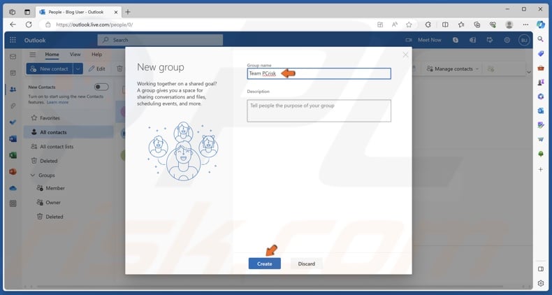 Type in a name for the group and click Create