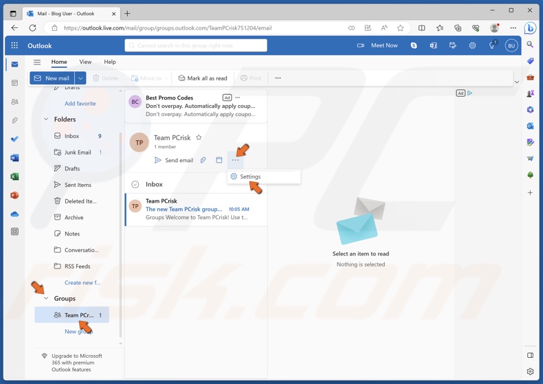 Expand the Groups list and select the group you want to delete