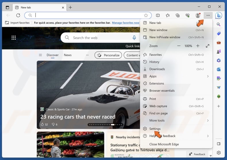 Open the Edge menu and click Settings