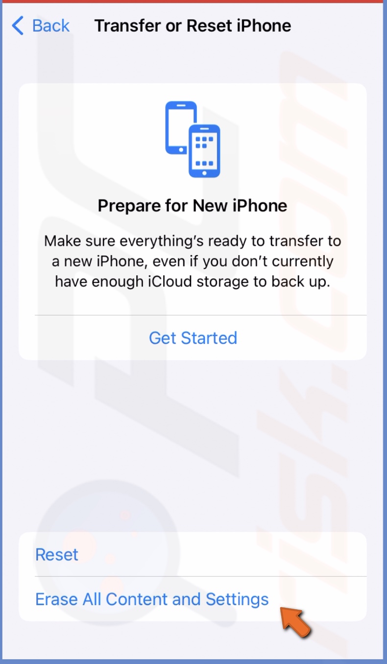 Tap on Erase All Content and Settings