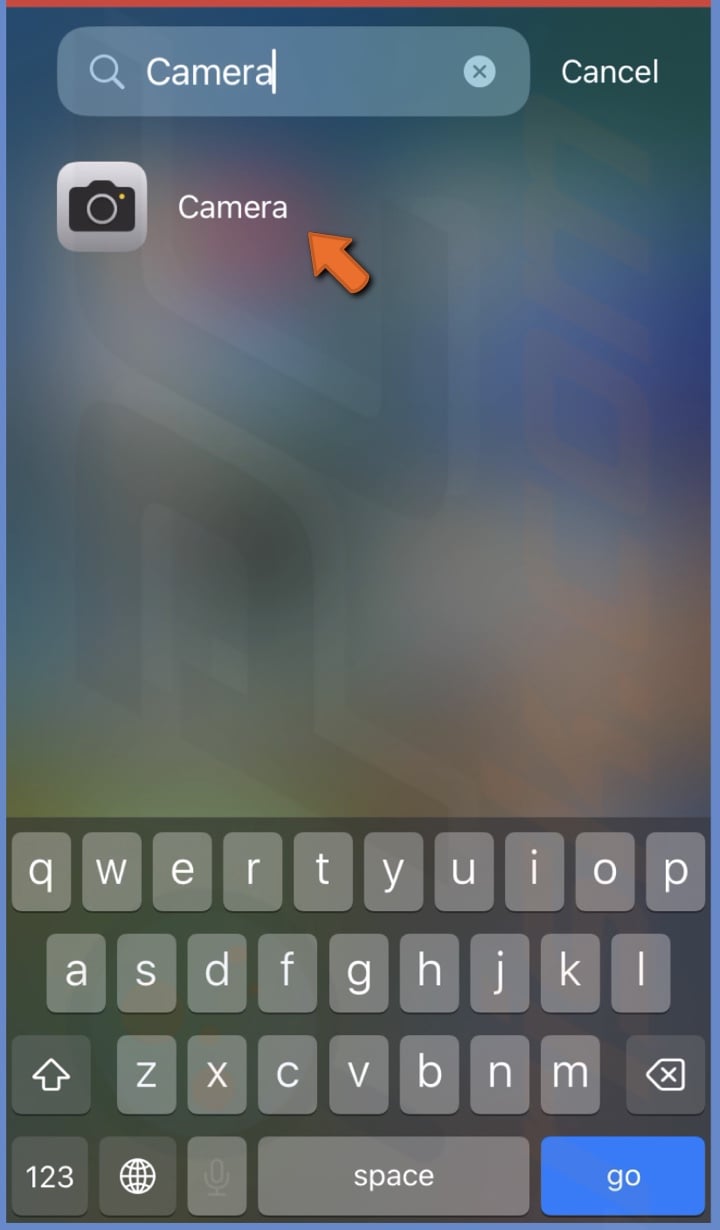 Search for Camera app in the App library