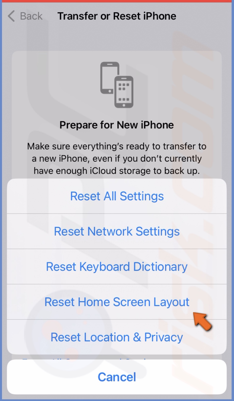 Select Reset Home Screen Layout
