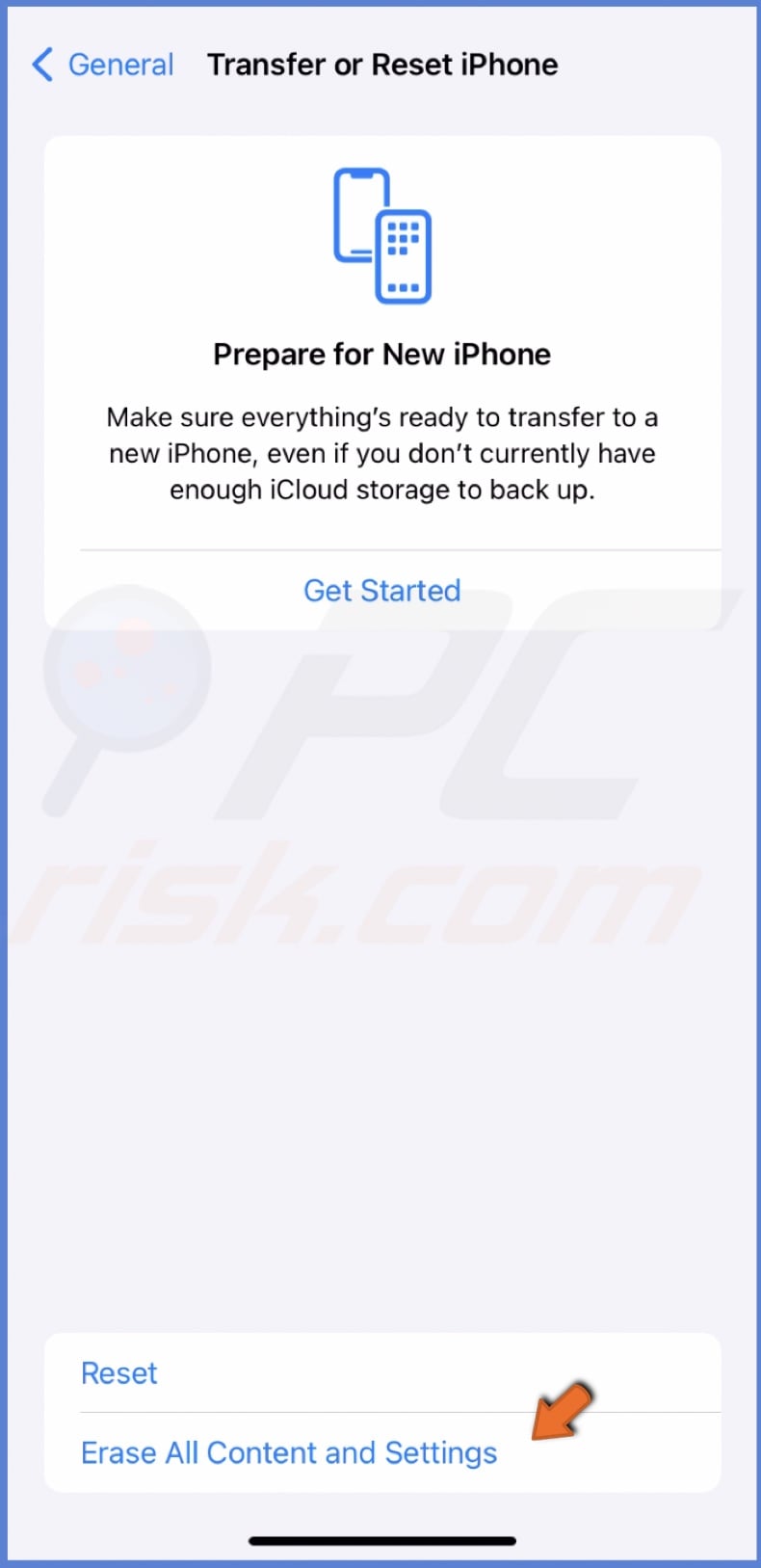 Erase All Content and Settings