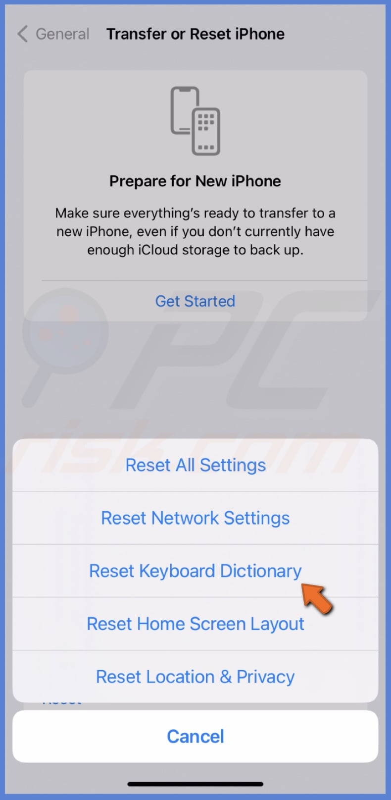 Reset Keyboard Dictionary