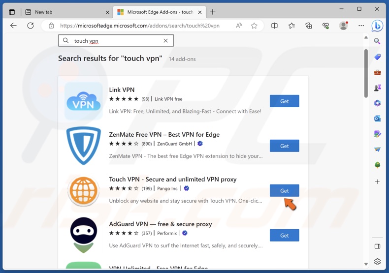 Click Get next to Touch VPN