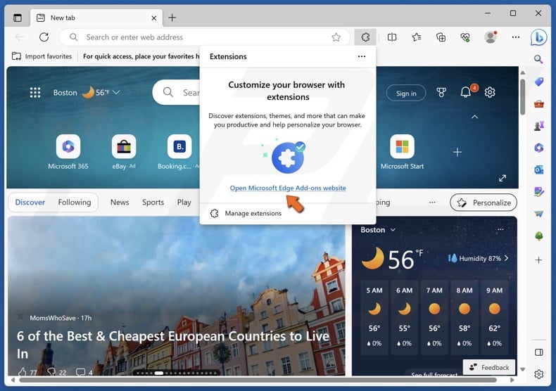 Click Open Microsoft Edge Add-ons website