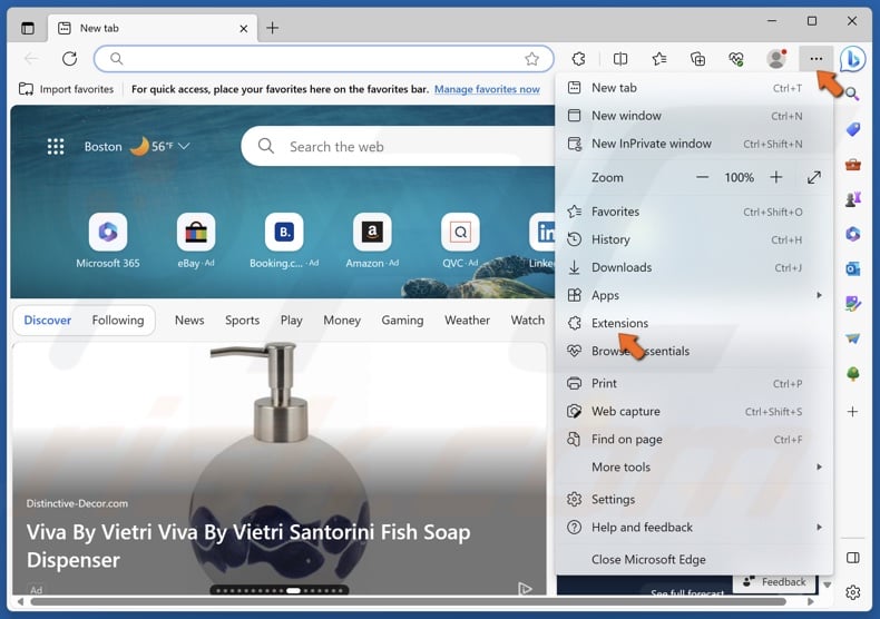 Open the Edge menu and click Extensions