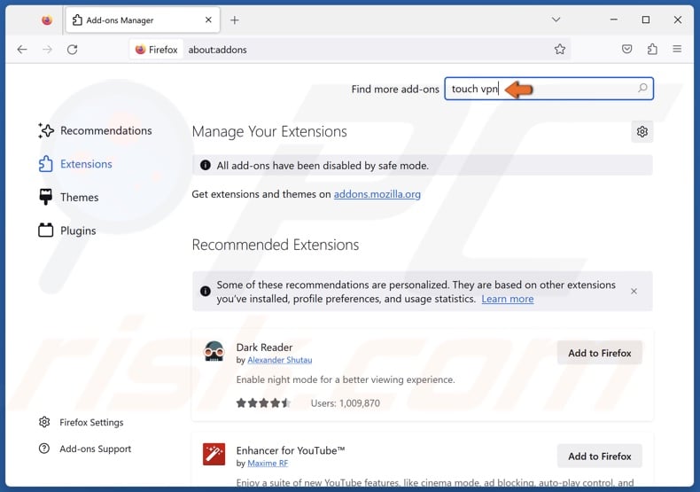 Type in Touch VPN in the search box and press Enter