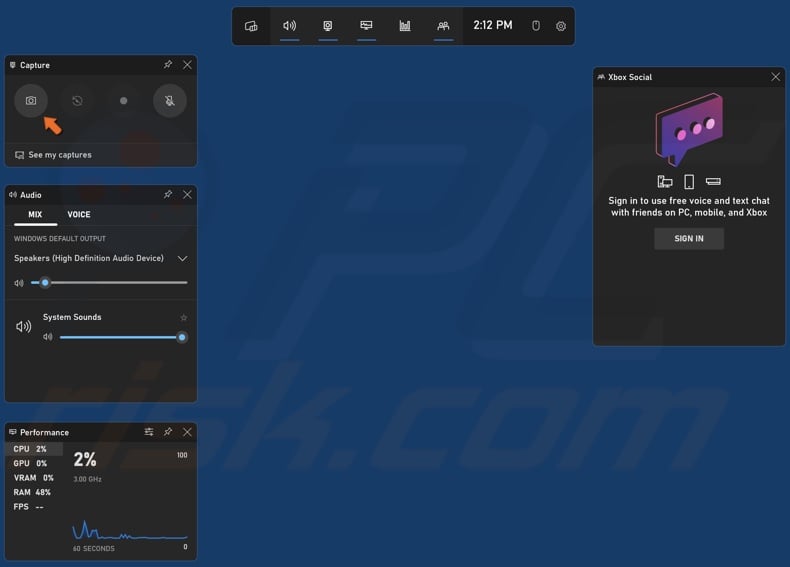 Click the capture button in Xbox Game Bar