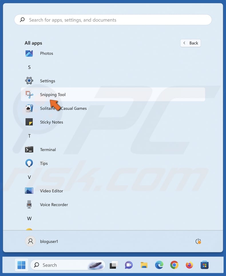 Click Snipping Tool to open it
