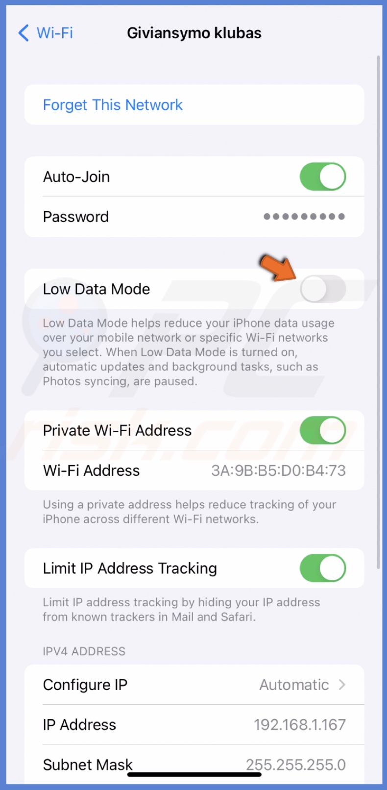 Disable Low Data Mode