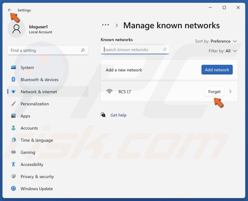 click the Forget button next to a network and go back to Wi-Fi settings