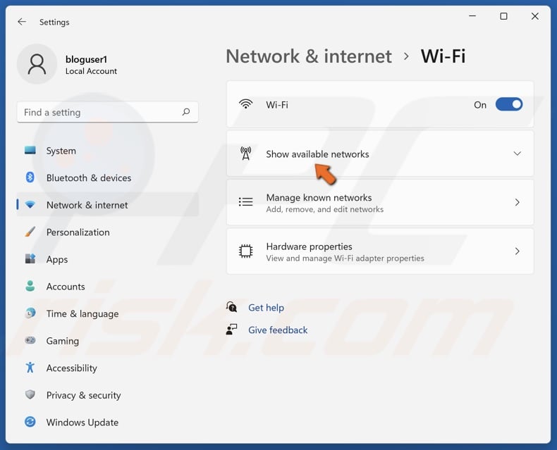 Click Show available networks
