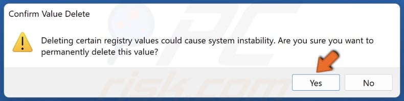 Click Yes to confirm the removal