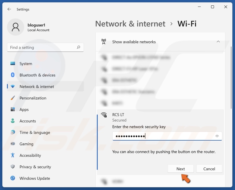 Enter the password and click Next