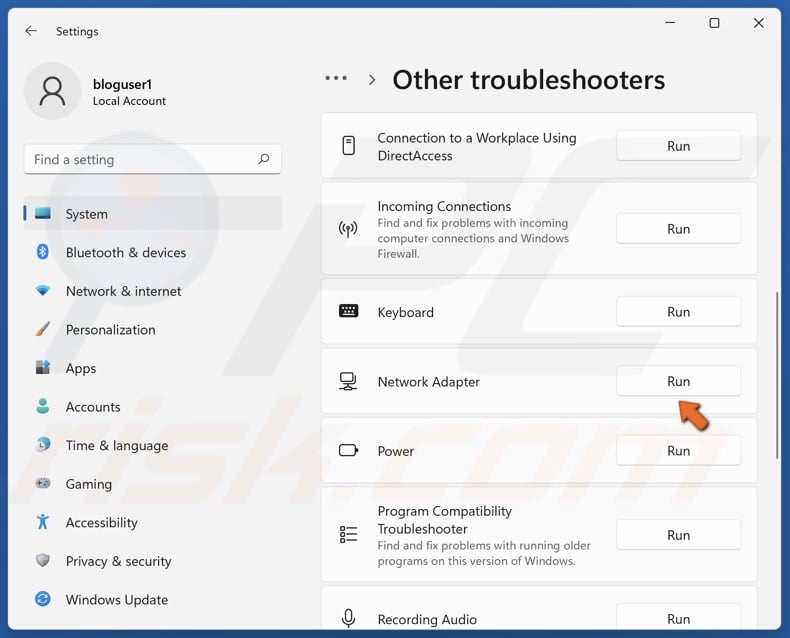 Run the Network Adapter troubleshooter