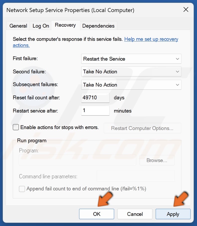 Click Apply and click OK