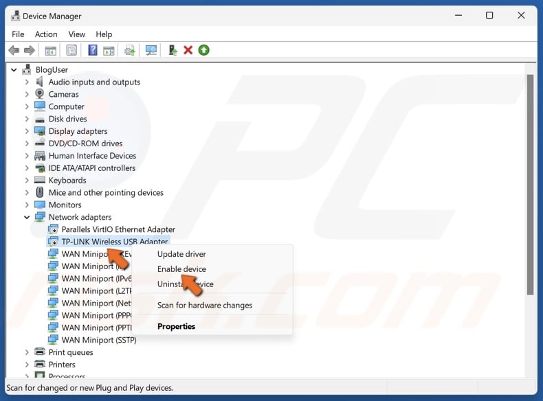 Right-click the adapter again and click Enable device