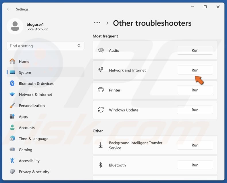 Run the Network and Internet troubleshooter