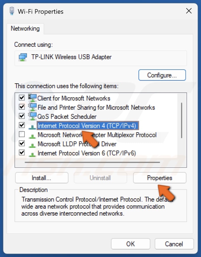 Select Internet Protocol version 4 (TCP/IPv4) and click Properties