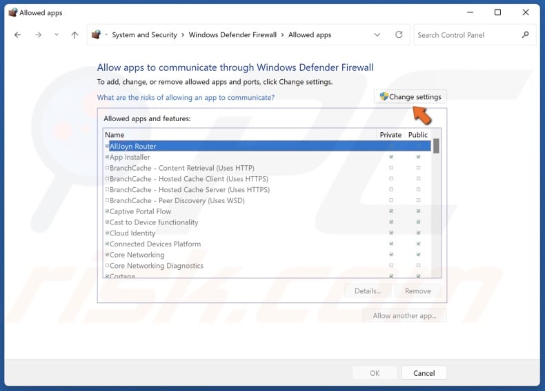 Click Change settings
