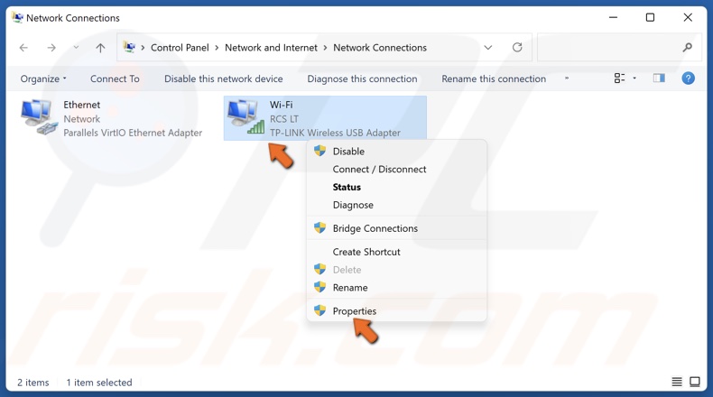 Right-click your network adapter and click Properties