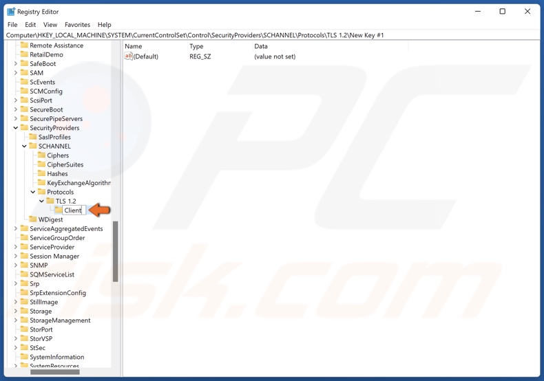 Name the new key Client and save it