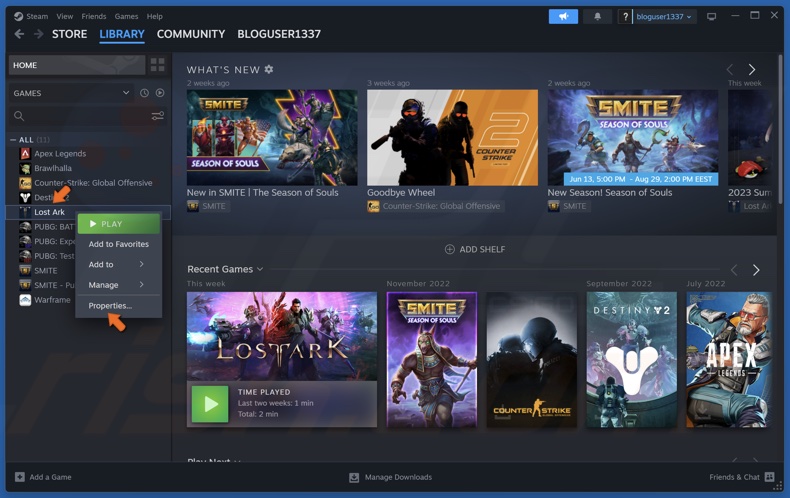 Right-click Lost Ark and click Properties