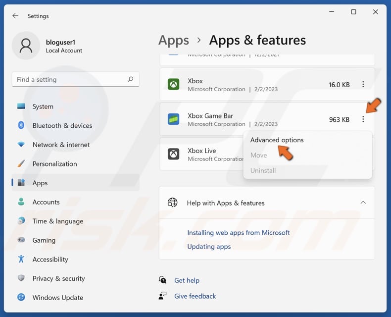 Clikc the three dots next to Xbox Game Bar and select Advanced options