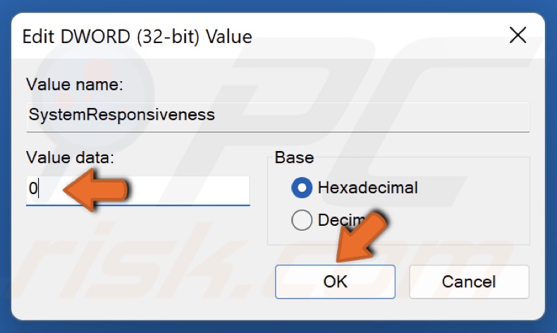 Enter 0 in the Value data box and click OK