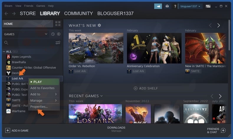 Right-click Lost Ark and click Properties