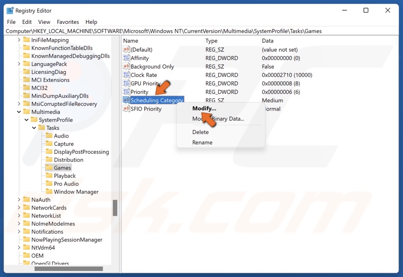 Right-click Scheduling Category and click Modify