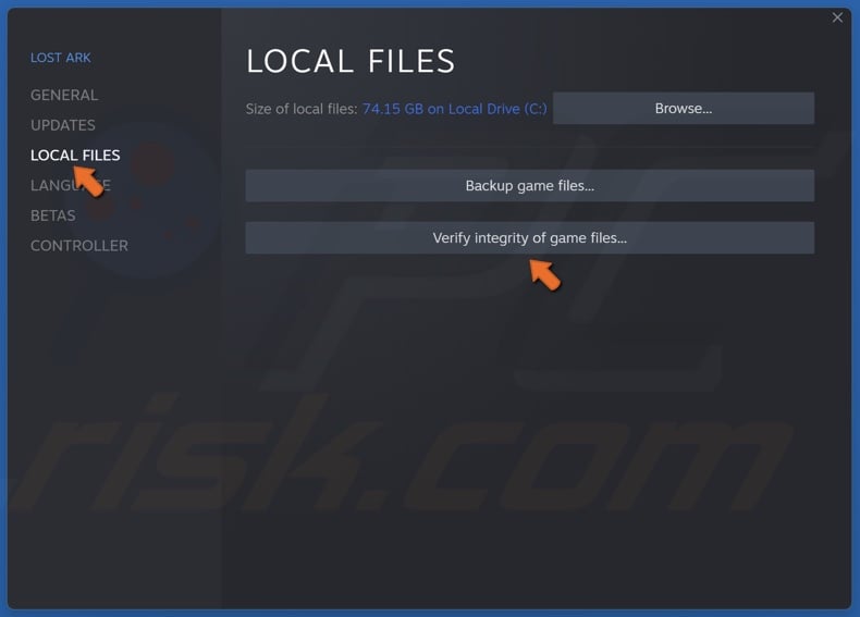 Select the Local Files tab and click Verify integrity of game files
