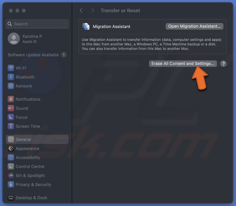 Erase All Content and Settings