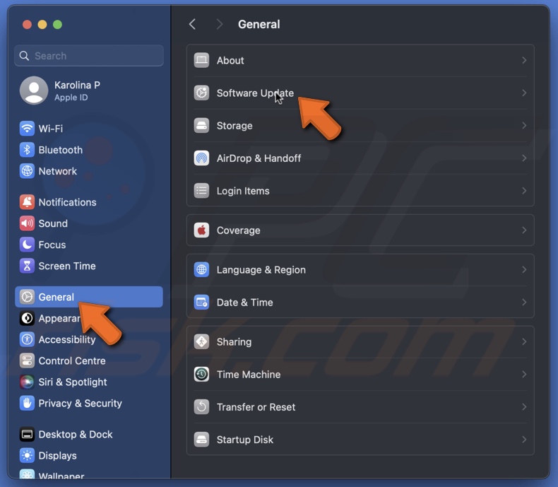 Go to Software Update