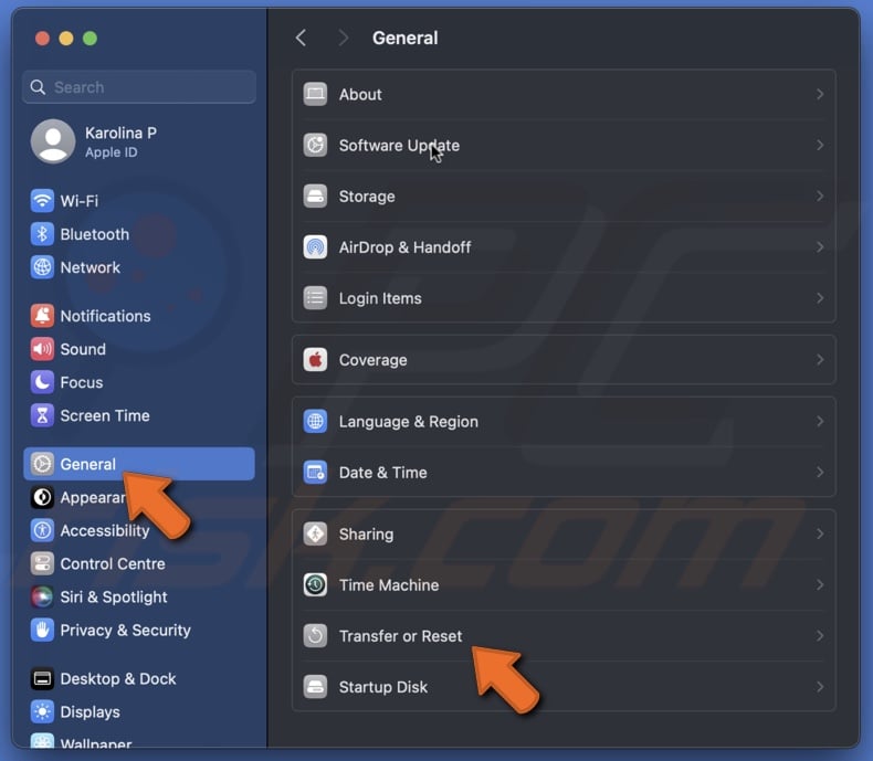 Click Transfer or Reset
