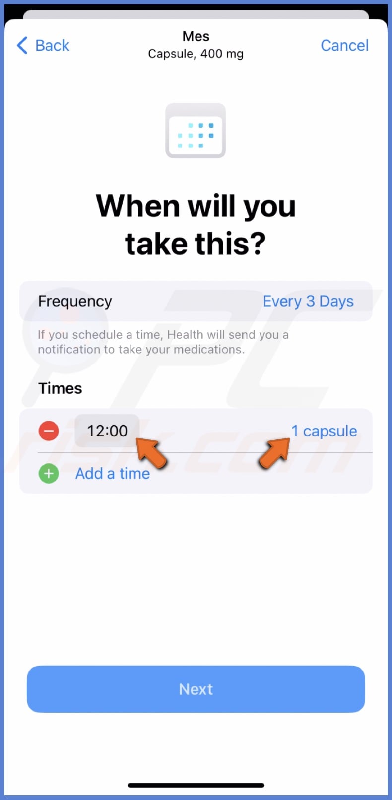 Select time and dosage