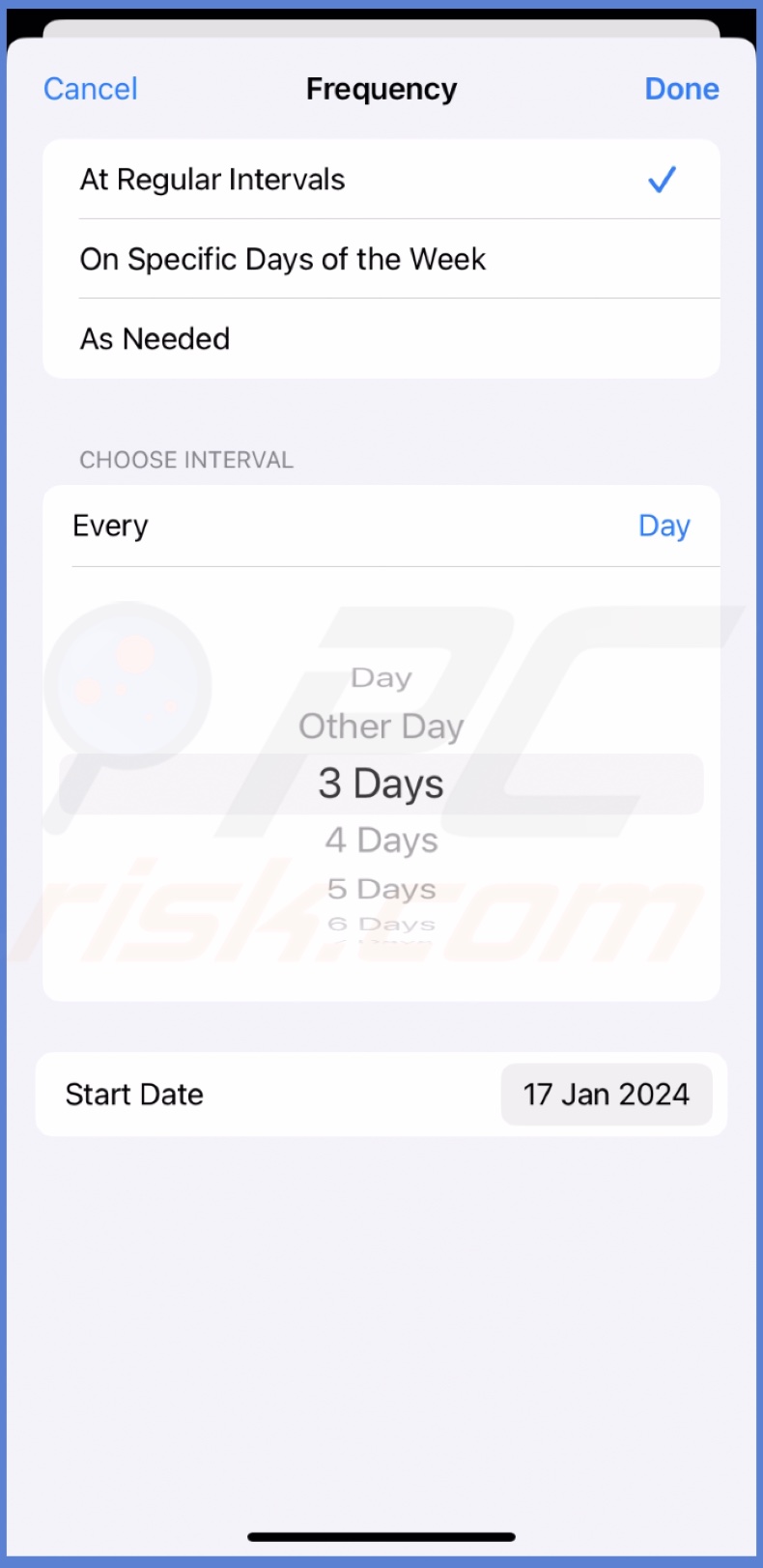 Select reminder interval