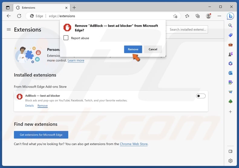 Click Remove when prompted to confirm the removal