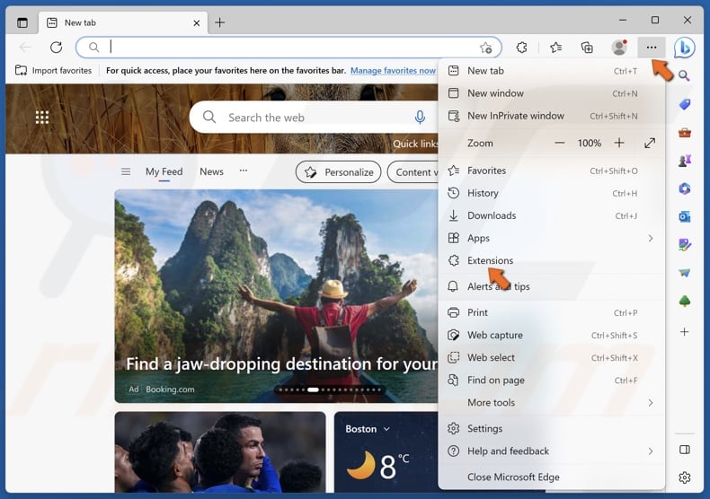 Open the Edge menu and click Extensions