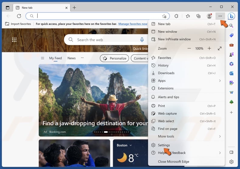 Open the Edge menu and click Settings