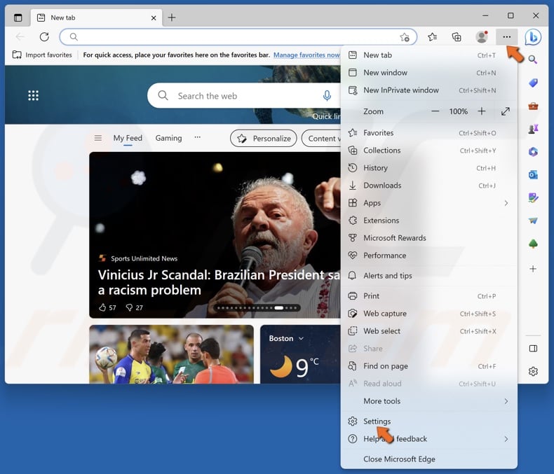 Open the Edge menu and click Settings