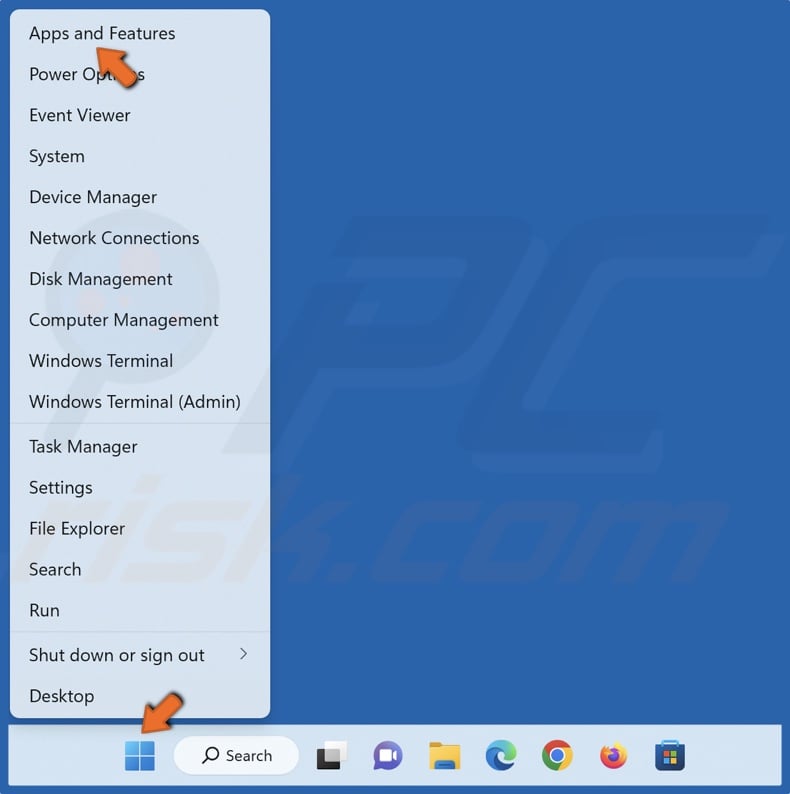 Right-click Start and click Apps and Features