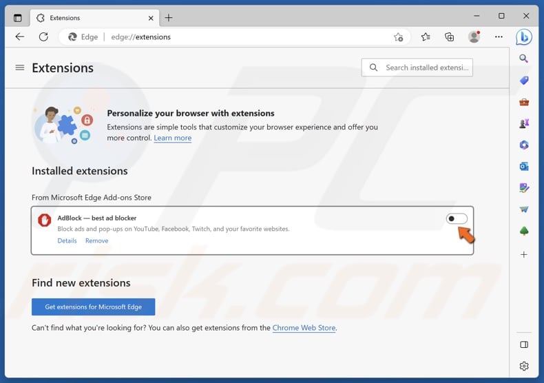 Toggle off unnecessary extensions