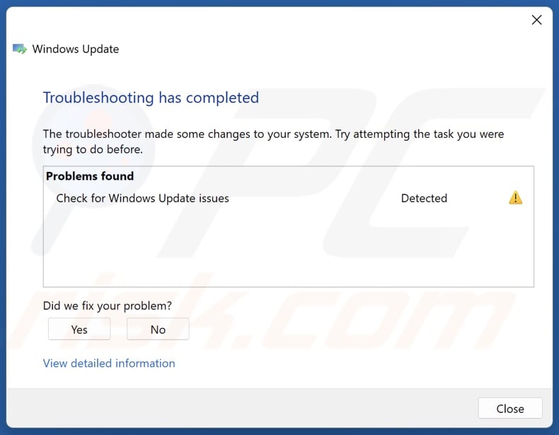 Troubleshooting has completed