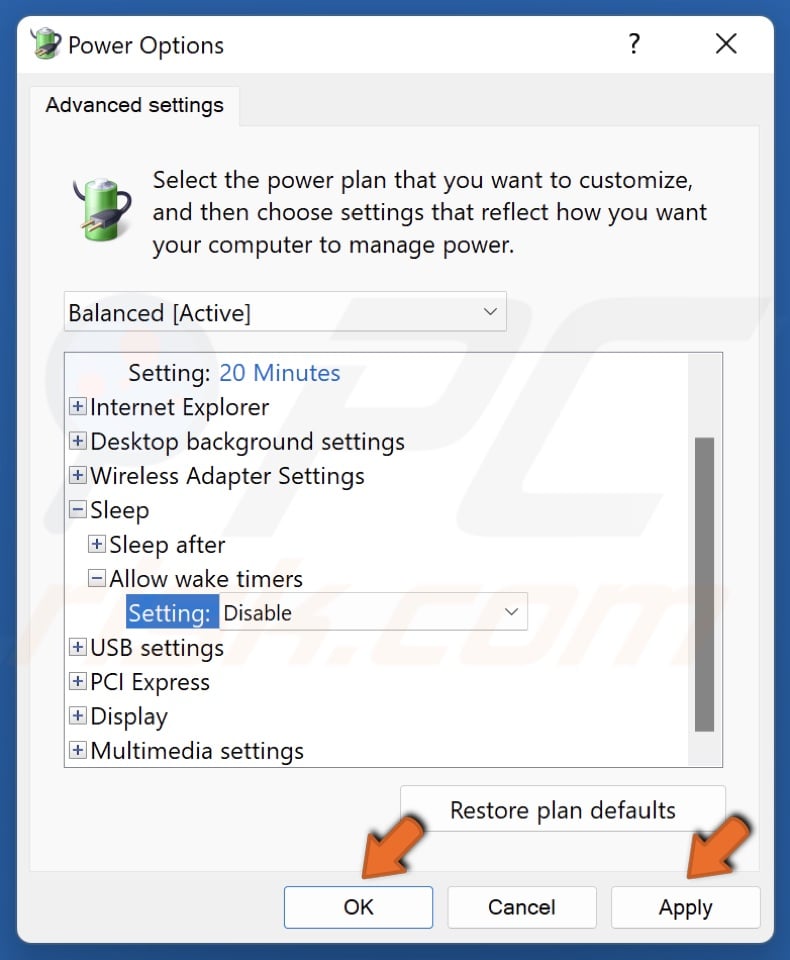 Click Apply and click OK