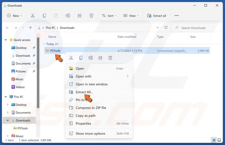 Right-click PsTools and click Extract all